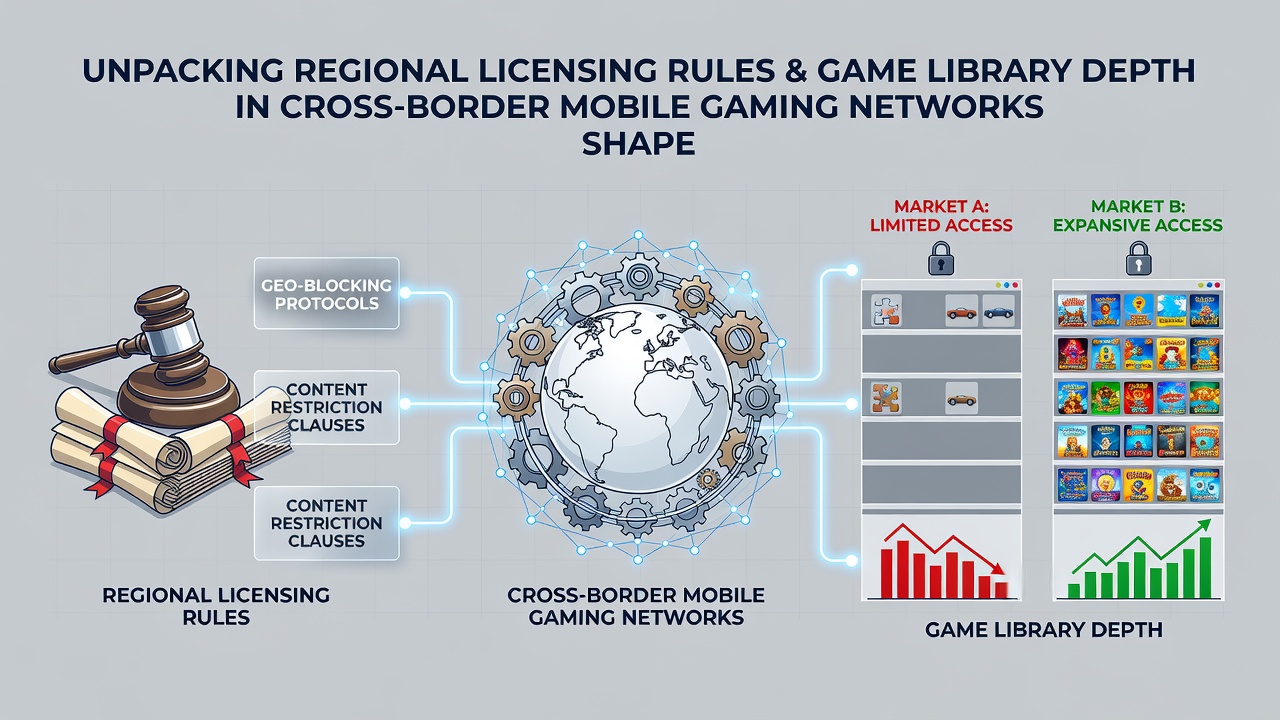 Mobile gaming devices displaying varied regional game libraries due to licensing